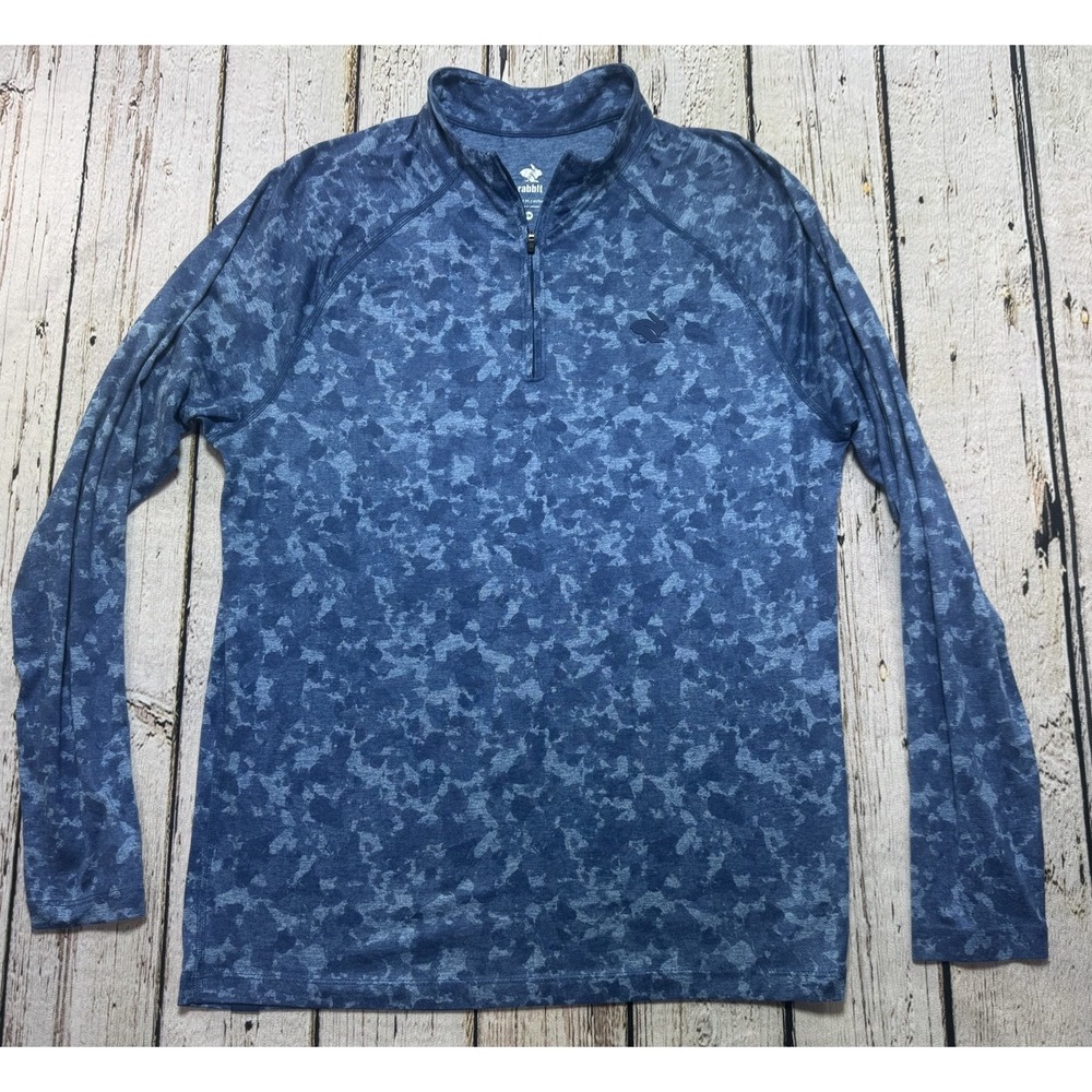 Rabbit 1/4 Pullover Shirt Mens Small Blue Camo EZ Zip 2.0 Thumbholes Gym Running
